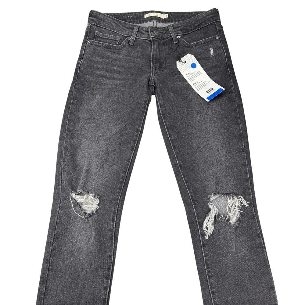 NWT LEVI'S 711 Women's Skinny Jeans Size 24 Ripped Knee In Bandit Black - Picture 3 of 8